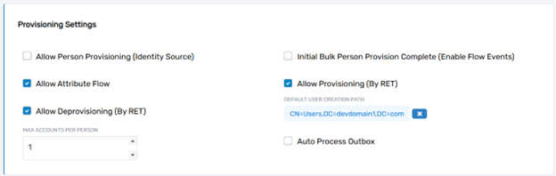 Acount Store Lifecycle provisioning settings