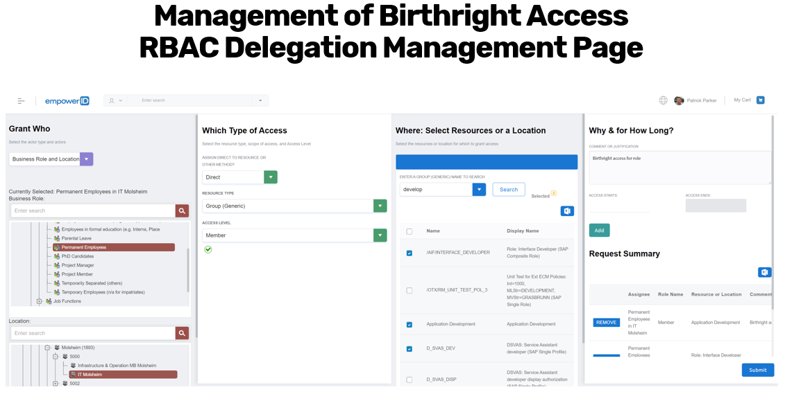Assigning Entitlements from the Manage Delegations Page