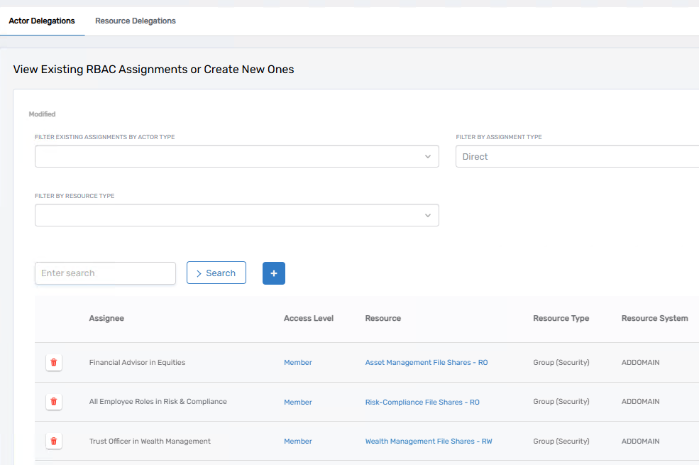 Viewing Delegations from the Manage Delegations Page