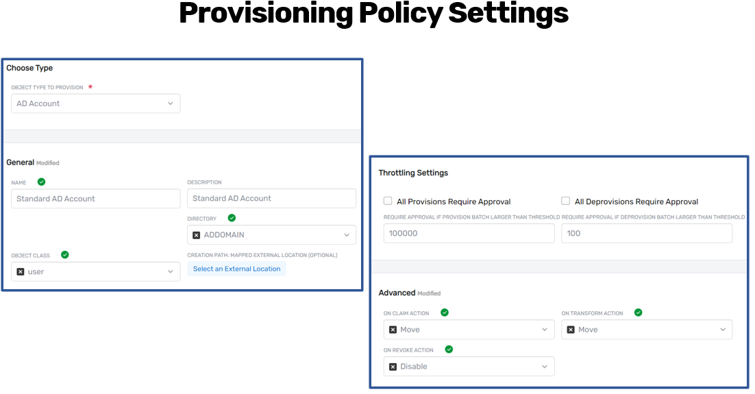 Provisioning Policy Configuration Settings