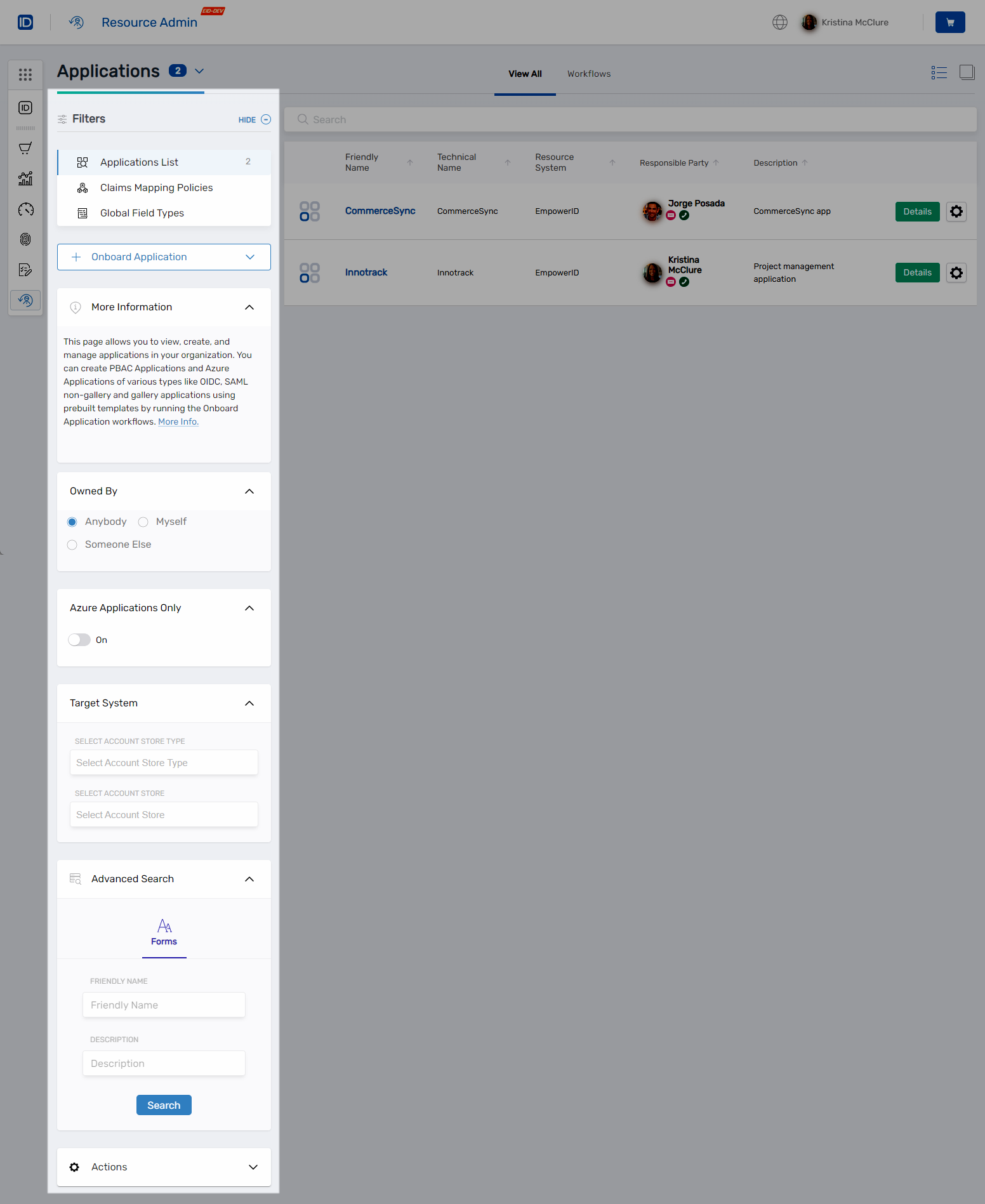 Resource Type selection dropdown