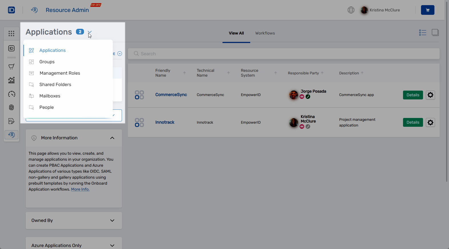 Resource Type selection dropdown