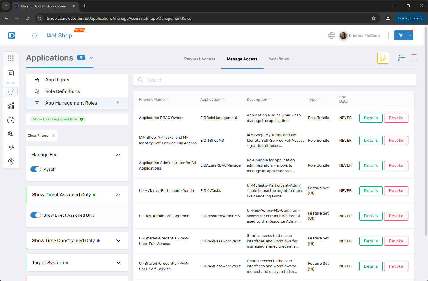 Manage Access page