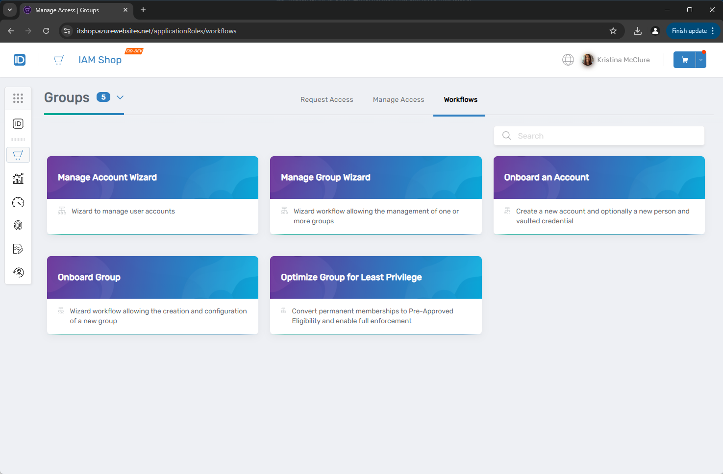 IAM Shop Workflows Page