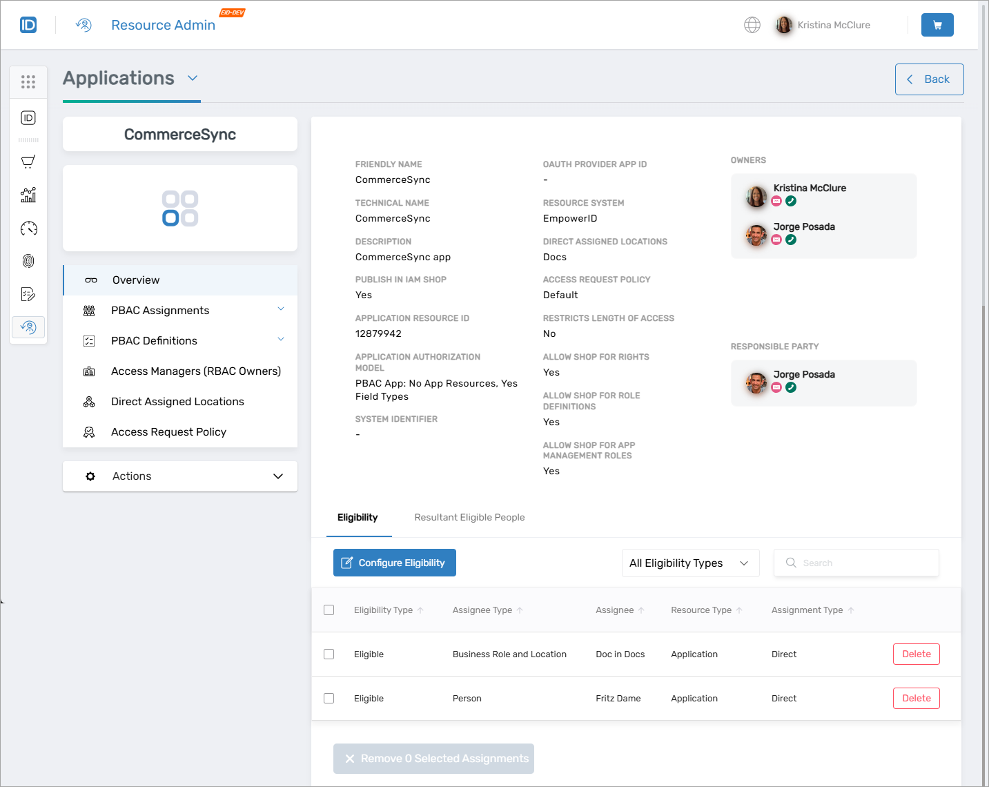 Applications Overview Pane in Resource Admin
