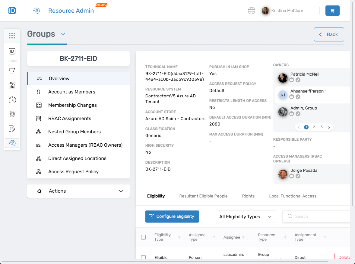 Groups Overview Pane in Resource Admin
