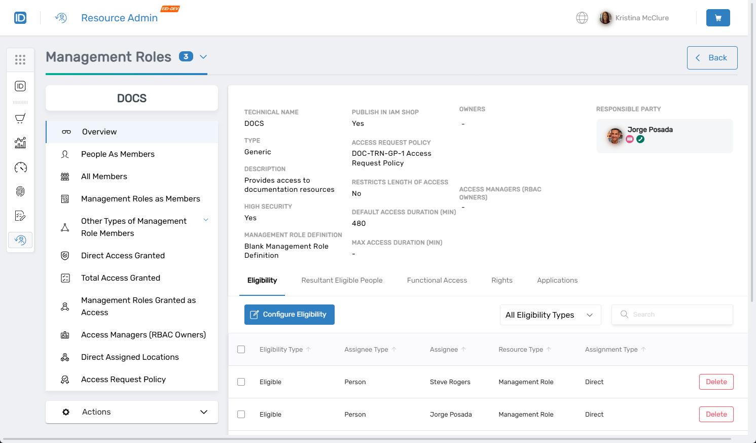 Management Roles Section